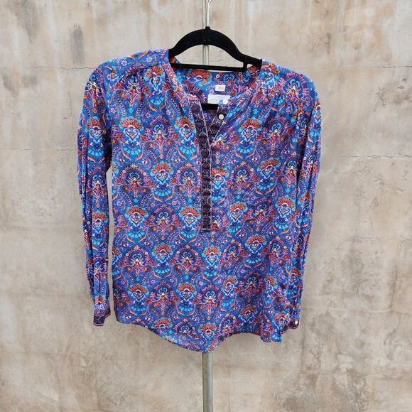 Ann Taylor loft brightly colored print popover blouse - Picture 1 of 6